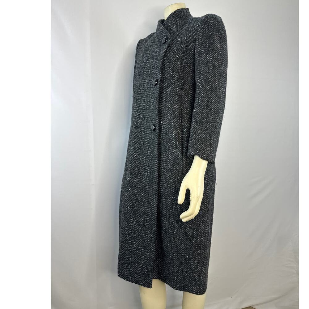 Larry Levine 90s Herringbone Wool Coat Petite Black Cream USA Made Small petite - Picture 6 of 13